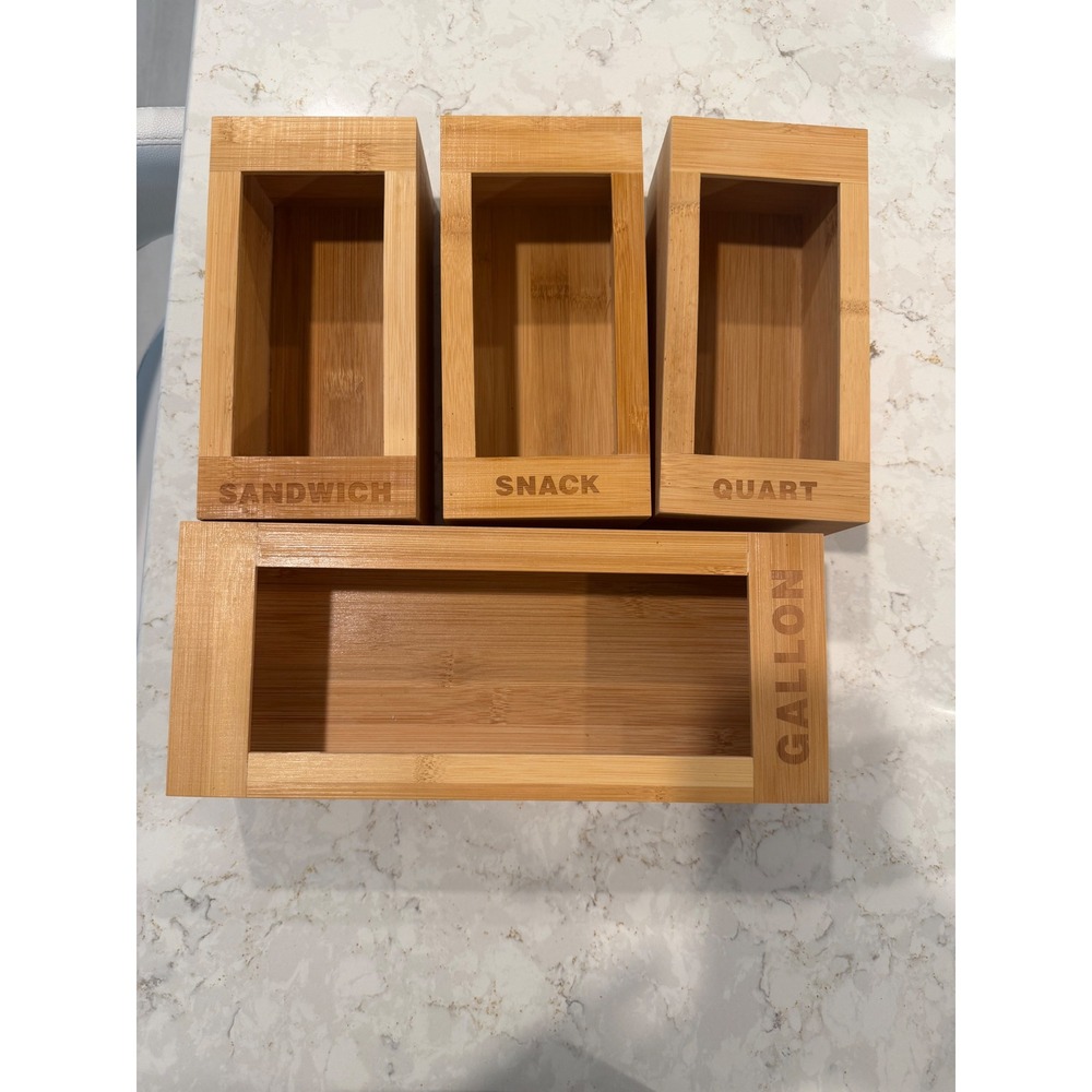 Bamboo Ziploc Bag Organizer Set 4 Piece Kitchen Drawer Storage Boxes‎
